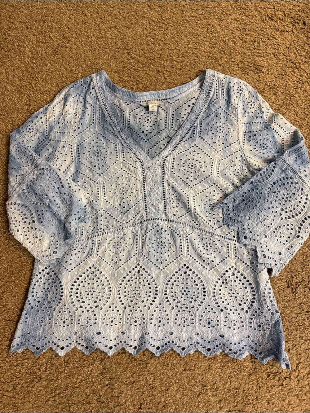 Sundance Light Blue Eyelet V-Neck Tunic